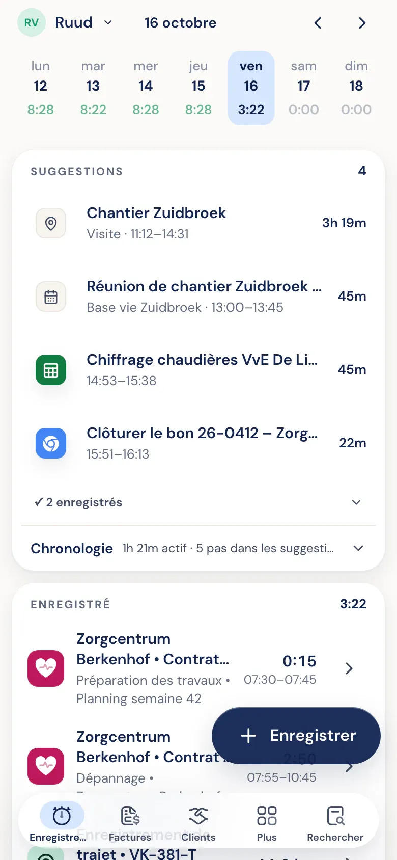 Suggestions dans la Chronologie, avec un rendez-vous de l'agenda