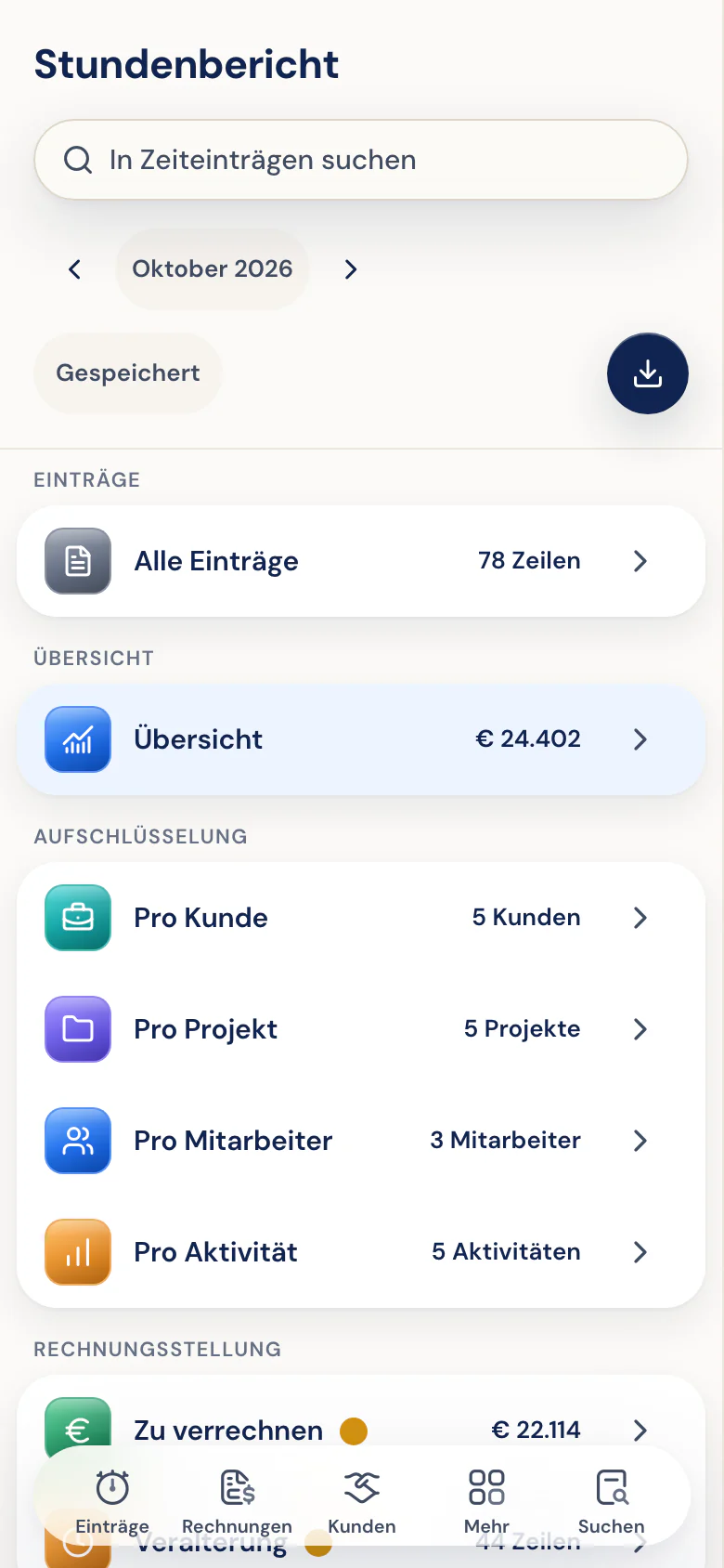 Stundenbericht mit Filtern