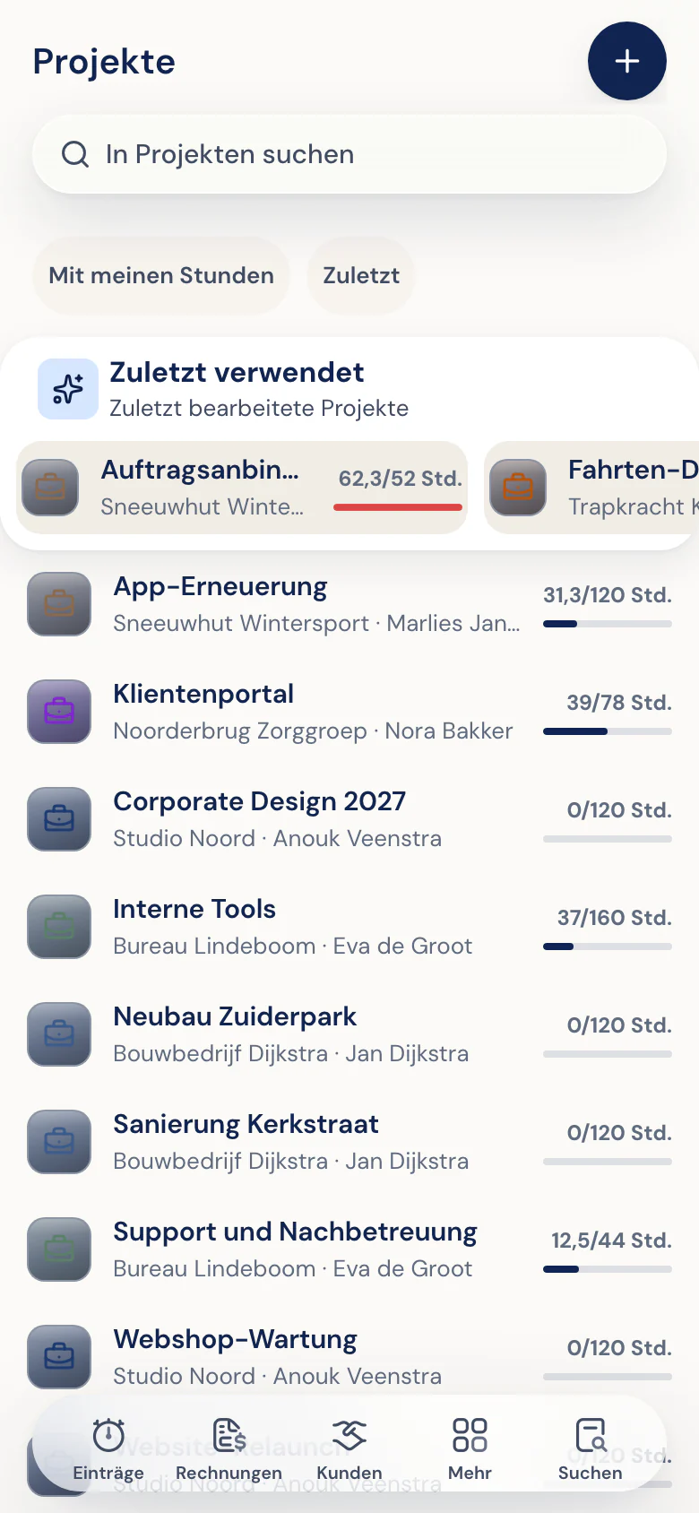 Projektliste in der Half5-App