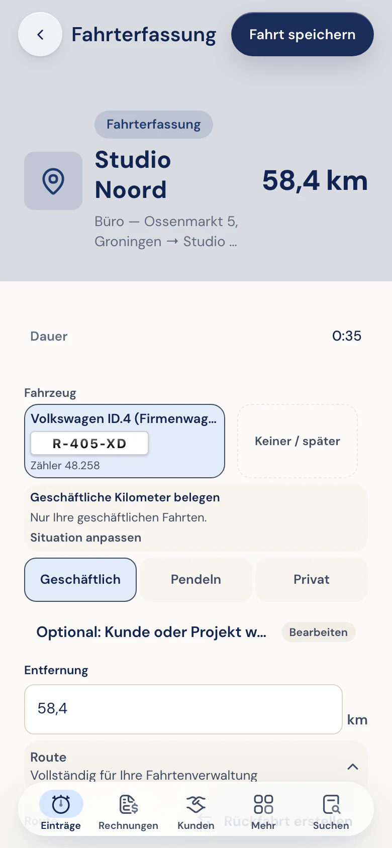 Eine Fahrt in der Half5-App erfassen