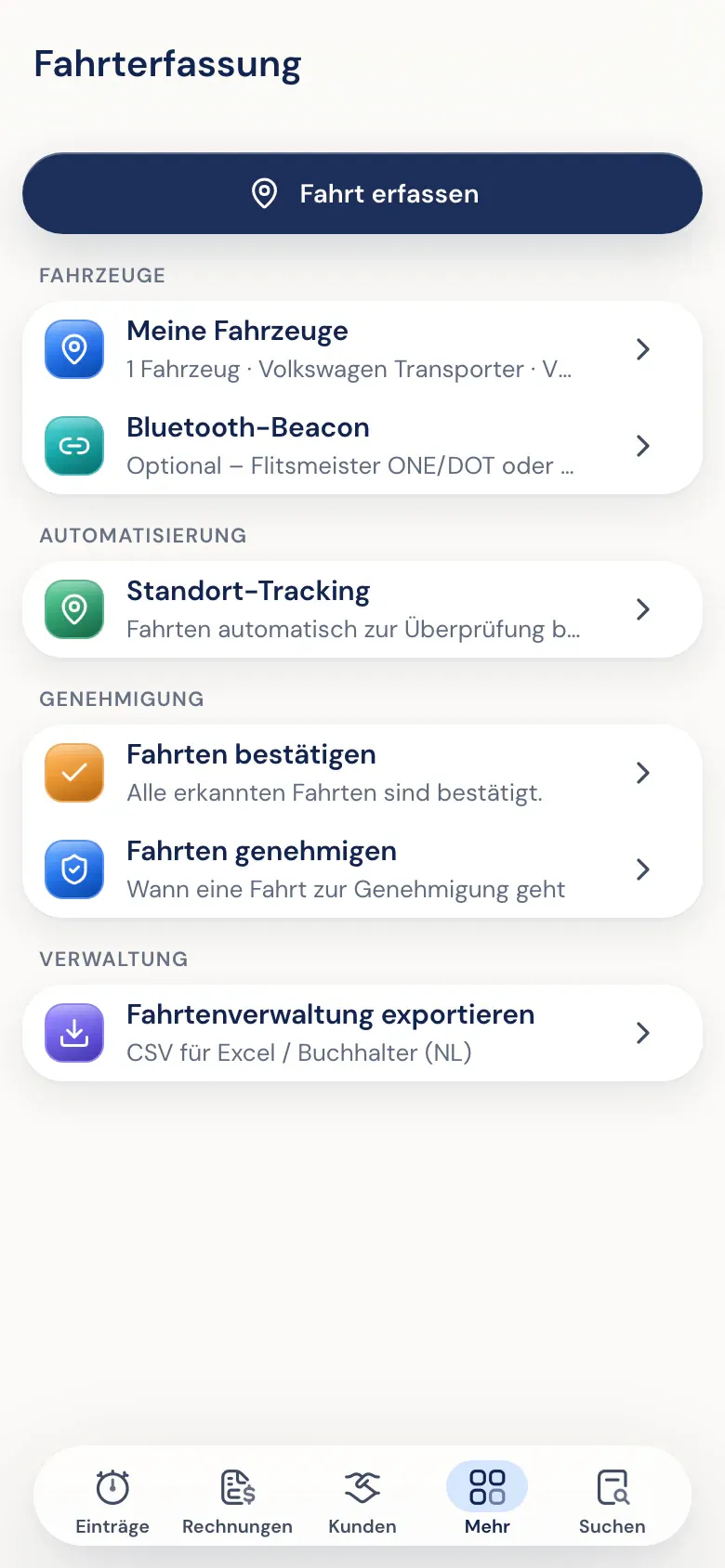 Fahrzeuge, automatisch erkannte Fahrten und Freigabe in der Half5-App