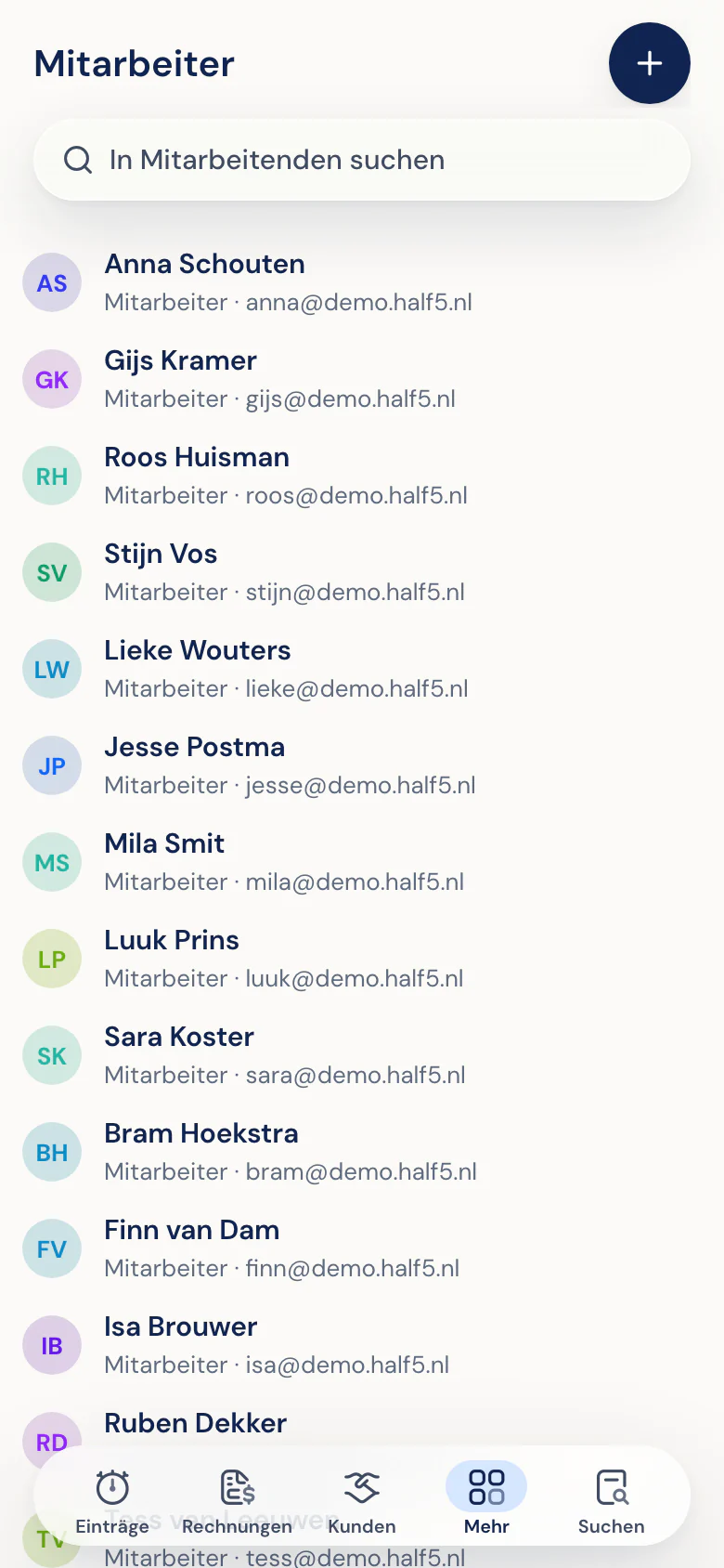 Mitarbeiterliste in der Half5-App