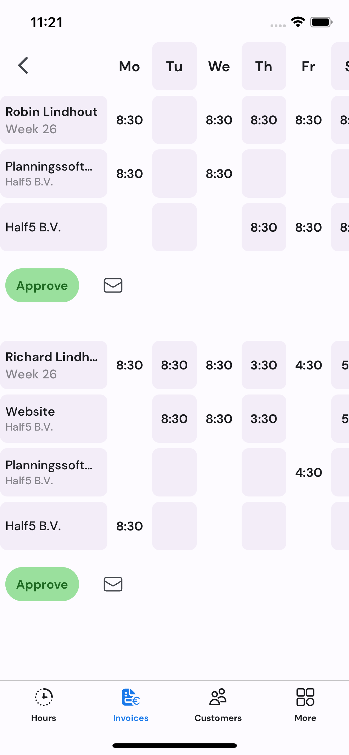 Half5 approval overview on mobile