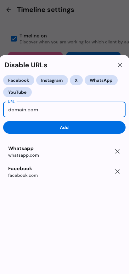 Disable URLs from timeline suggestions