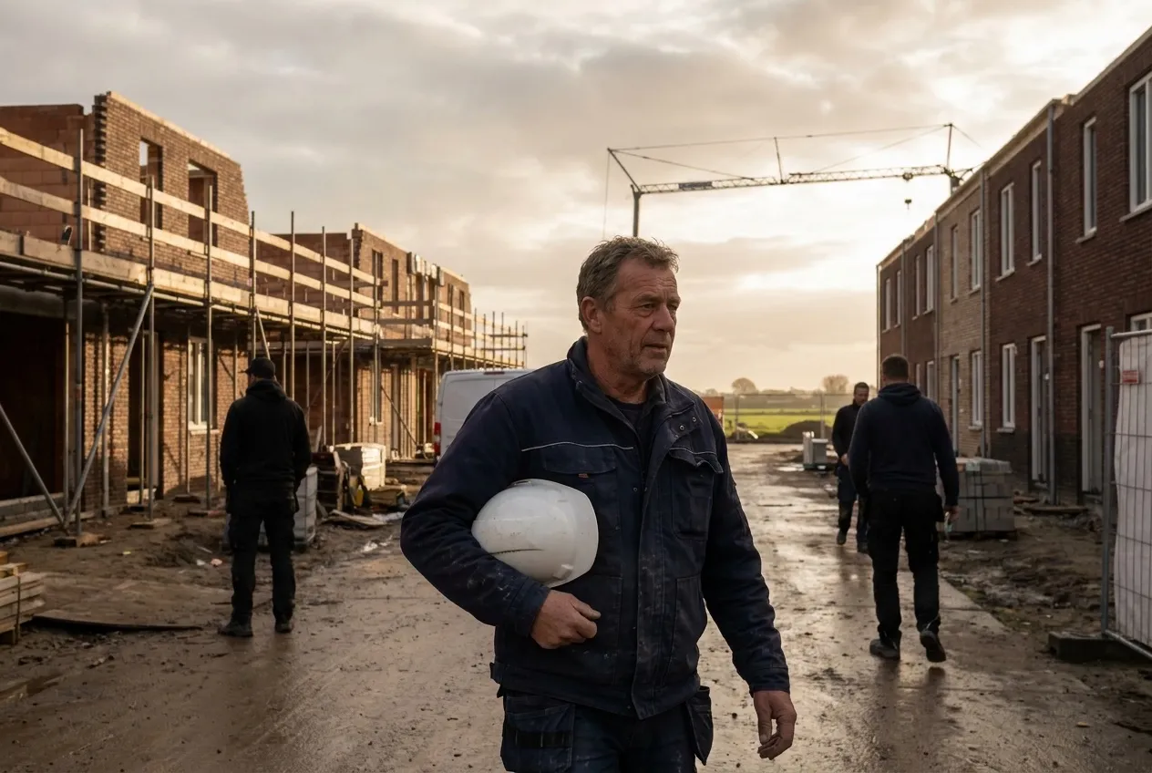 Un chef de chantier traverse un chantier de construction
