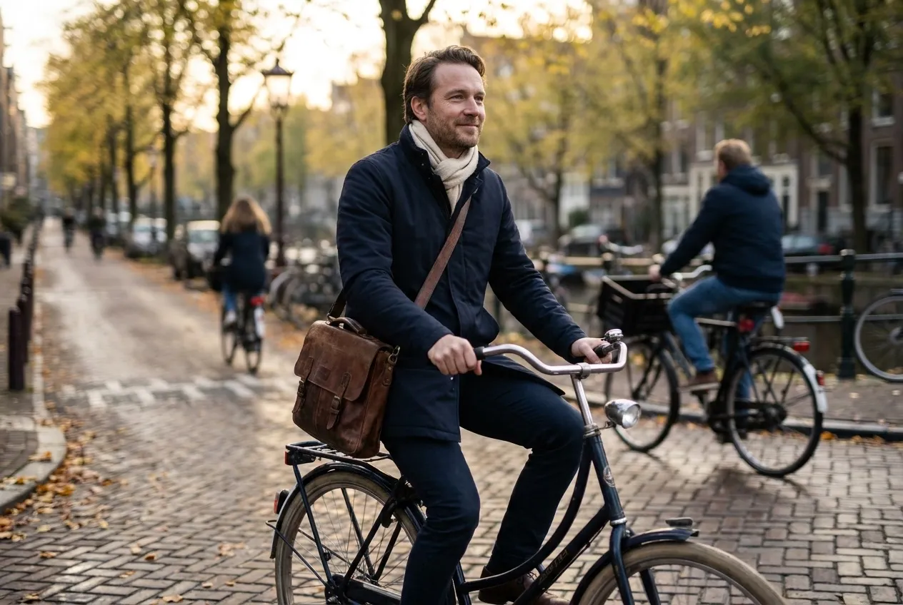 Quelqu'un rentre à vélo le long du canal après le travail