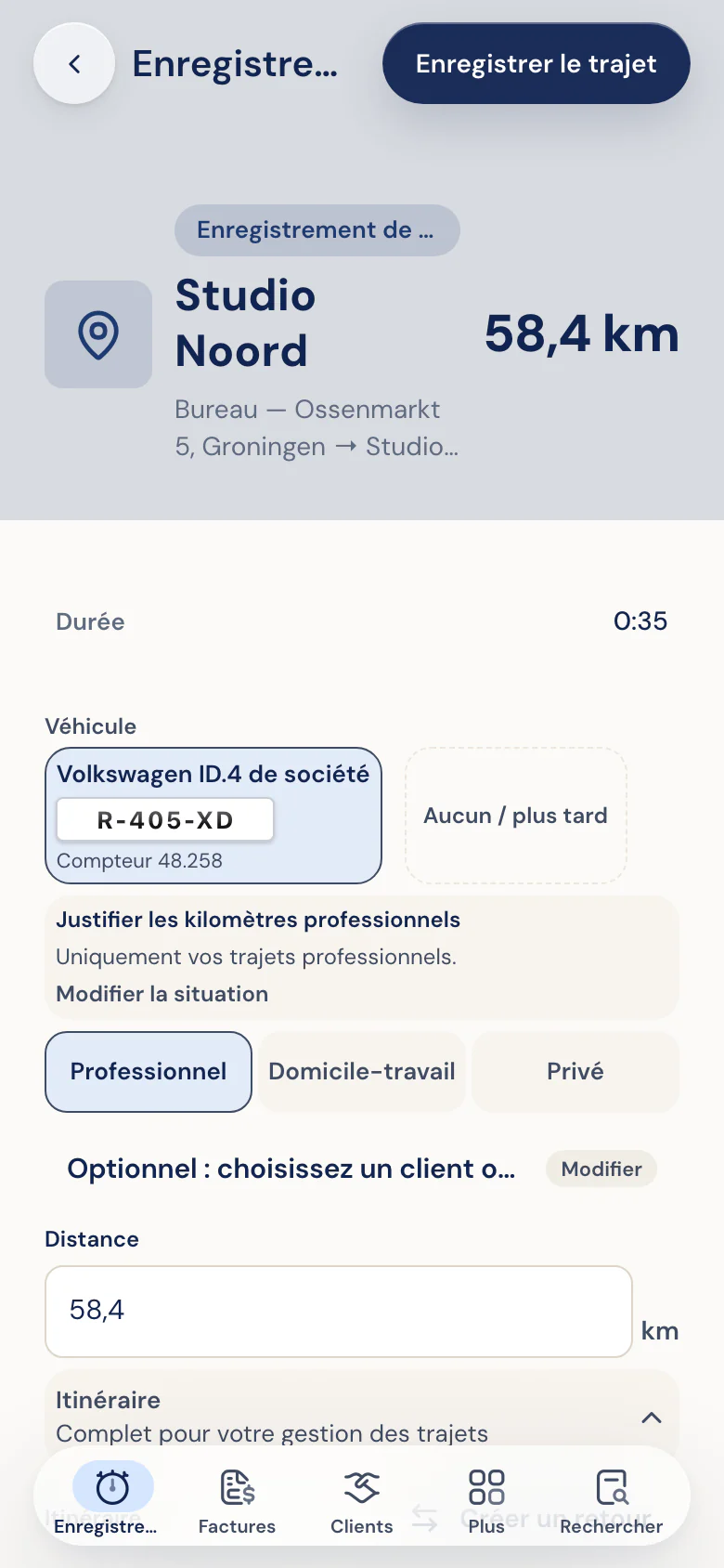 Enregistrer un trajet dans l'app Half5