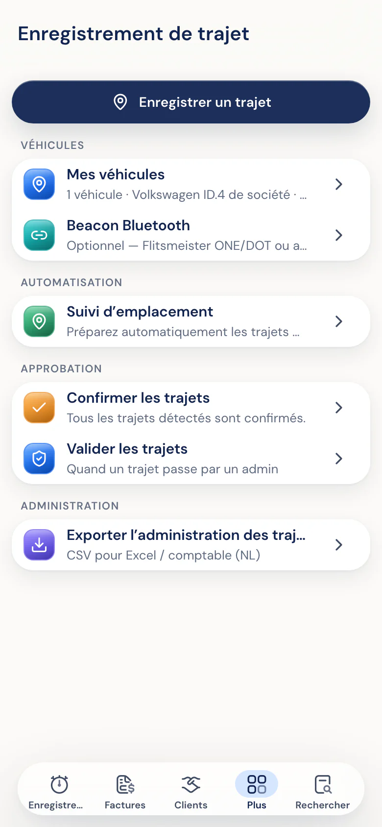 Véhicules, trajets automatiques et validation