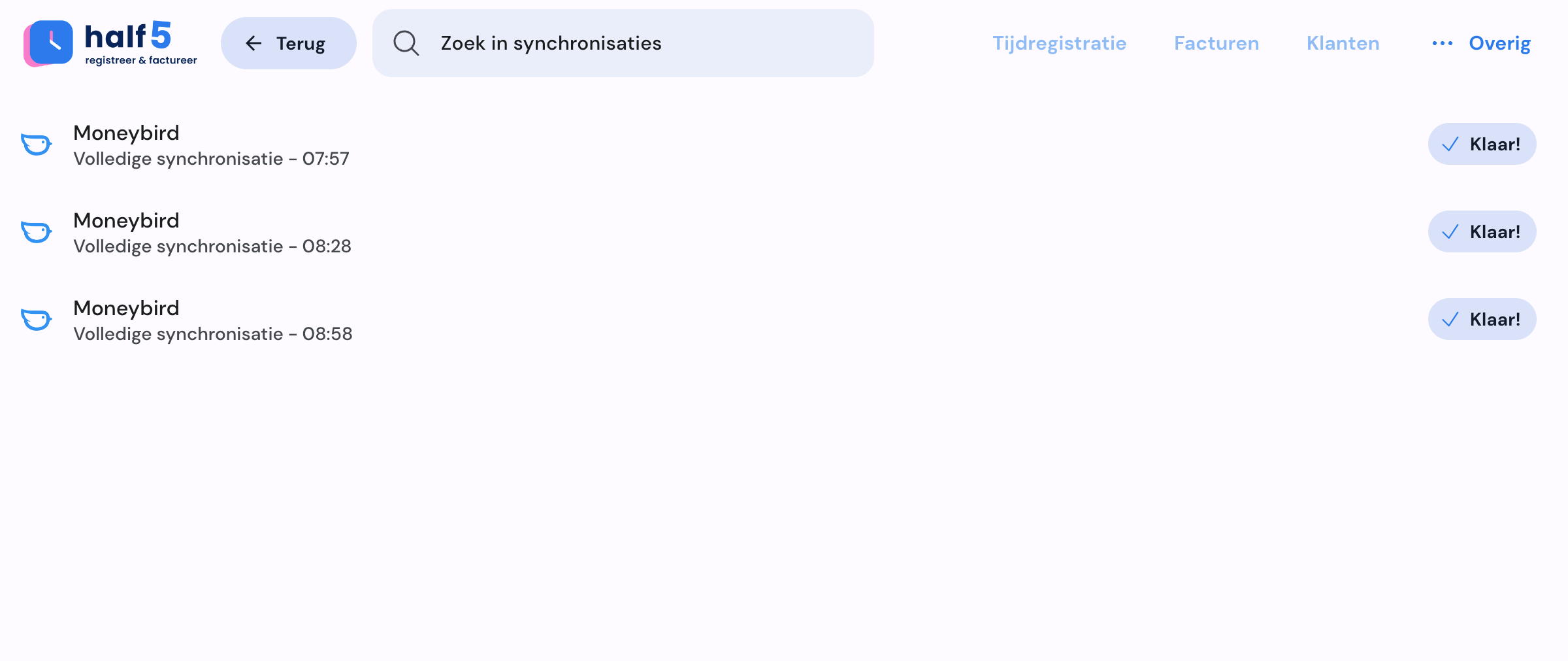 Half5 boekhoudsync instellingen