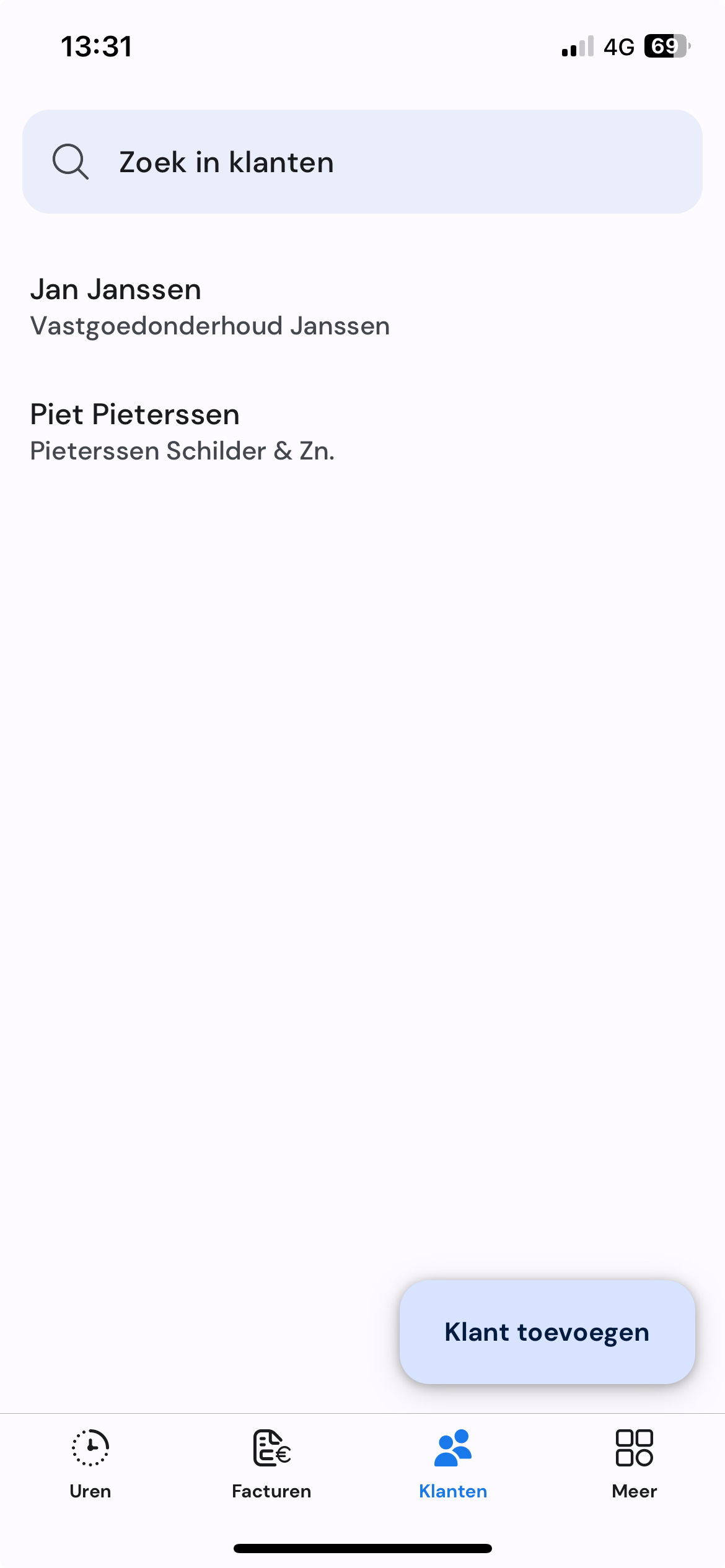 Half5 contactenoverzicht op mobiel