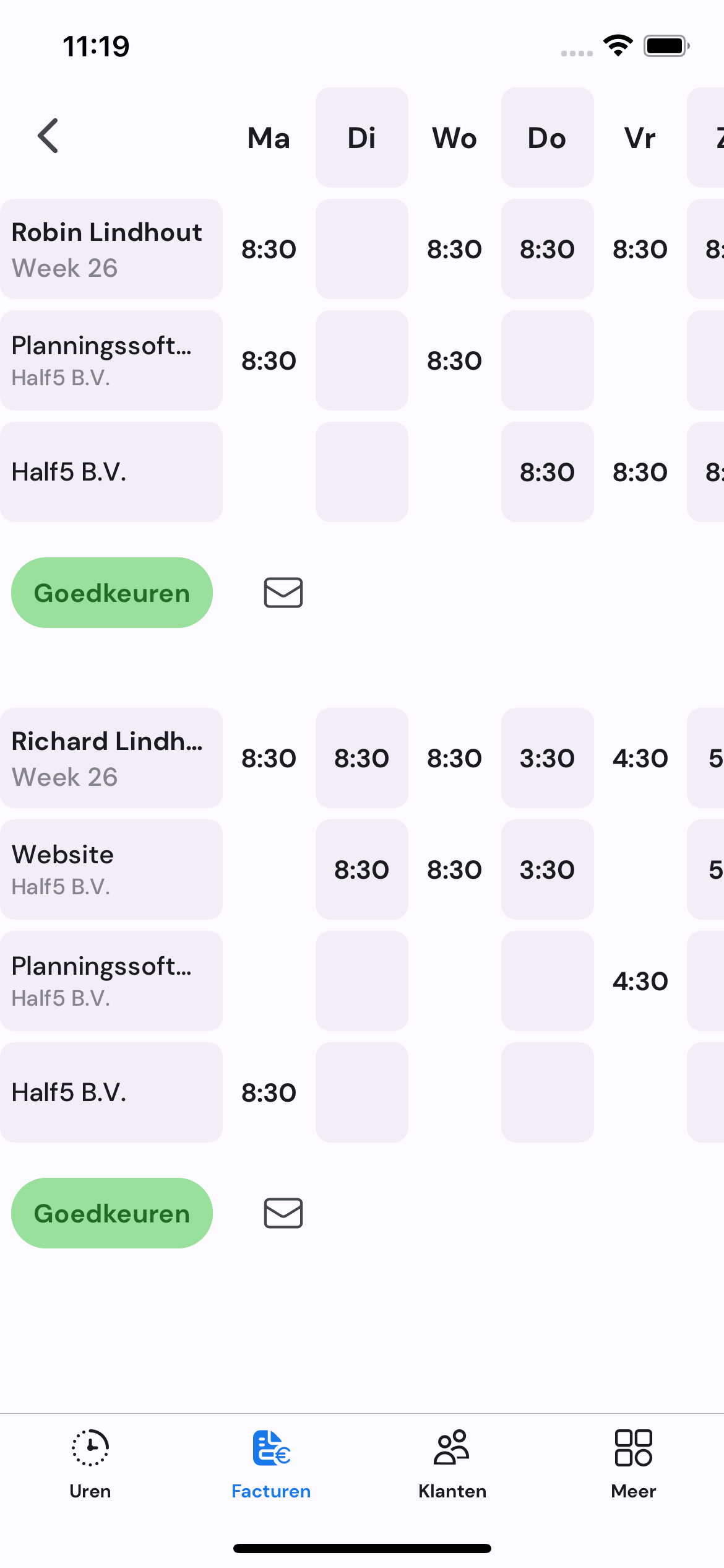 Half5 goedkeuroverzicht op mobiel