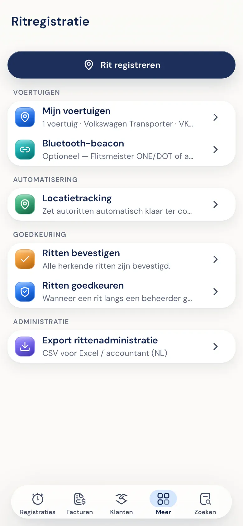 Voertuigen, automatisch herkende ritten en goedkeuring in de Half5-app