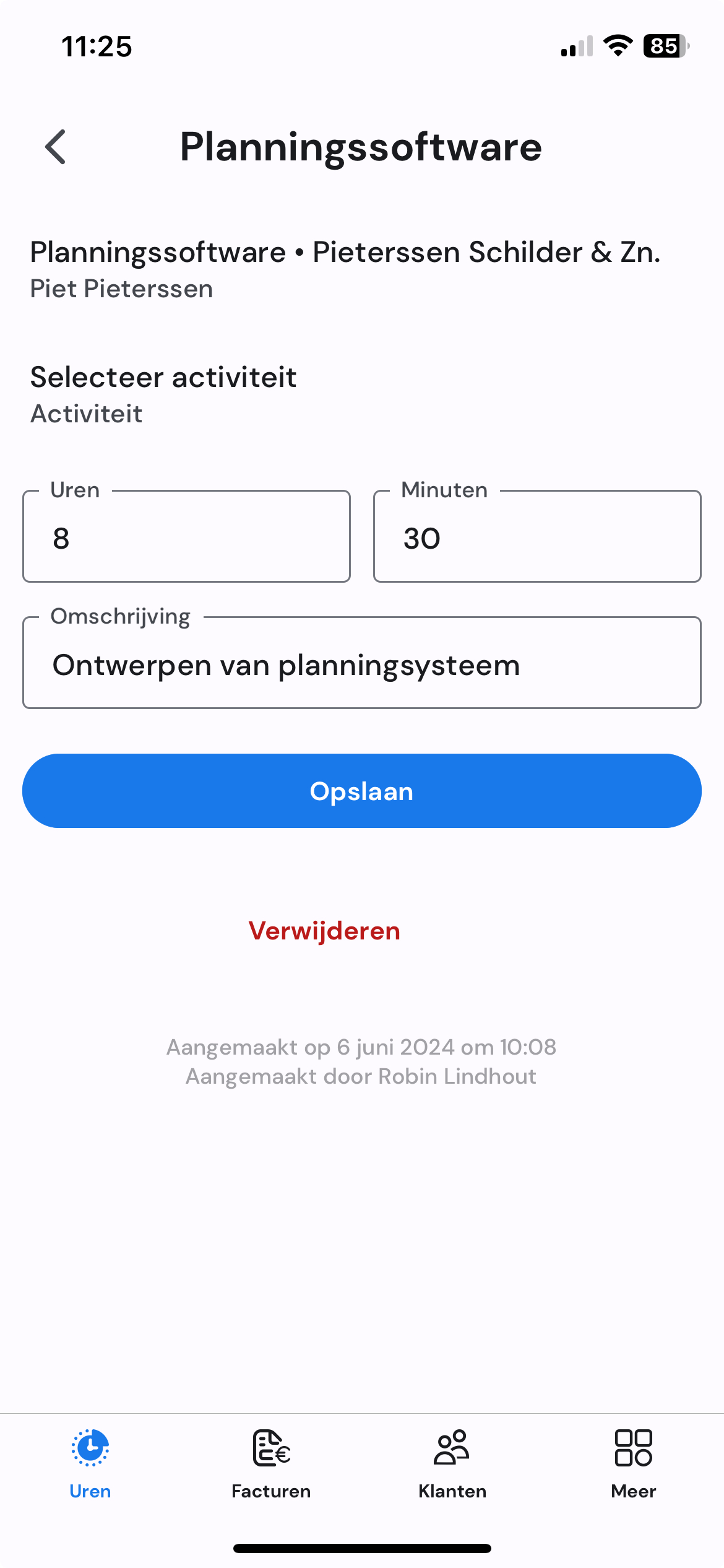 Half5 mobiel urendetail